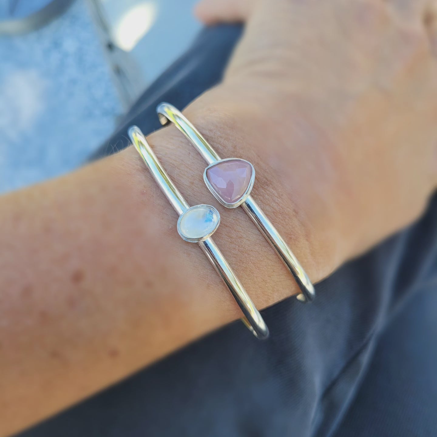 Moonstone cuff sterling silver bracelet