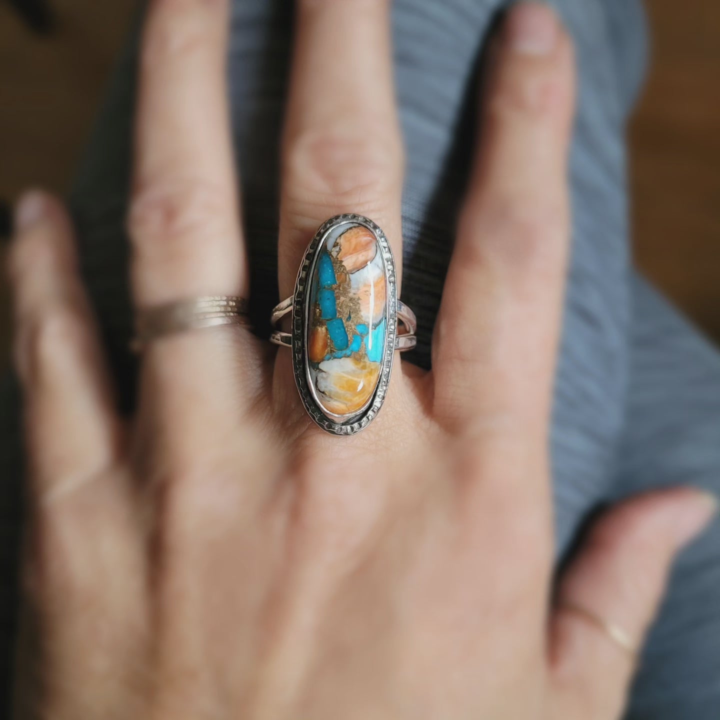 Spiny oyster turquoise ring