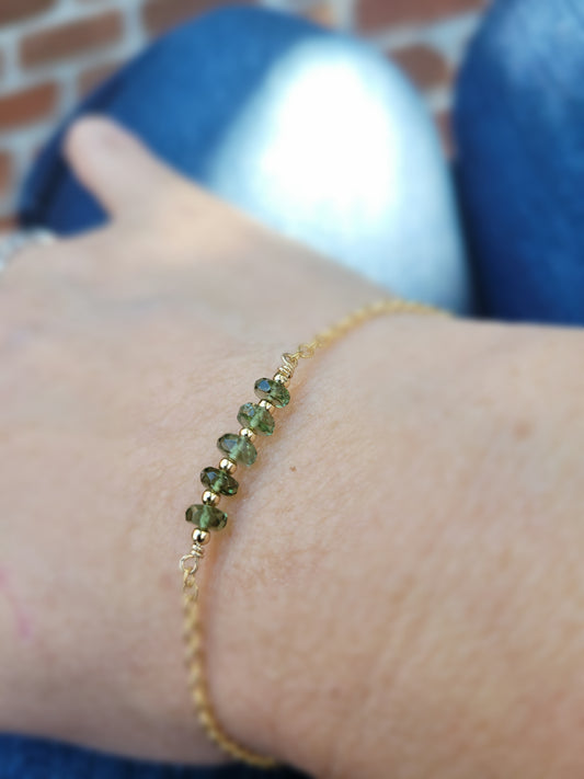 Dainty moldavite bracelet