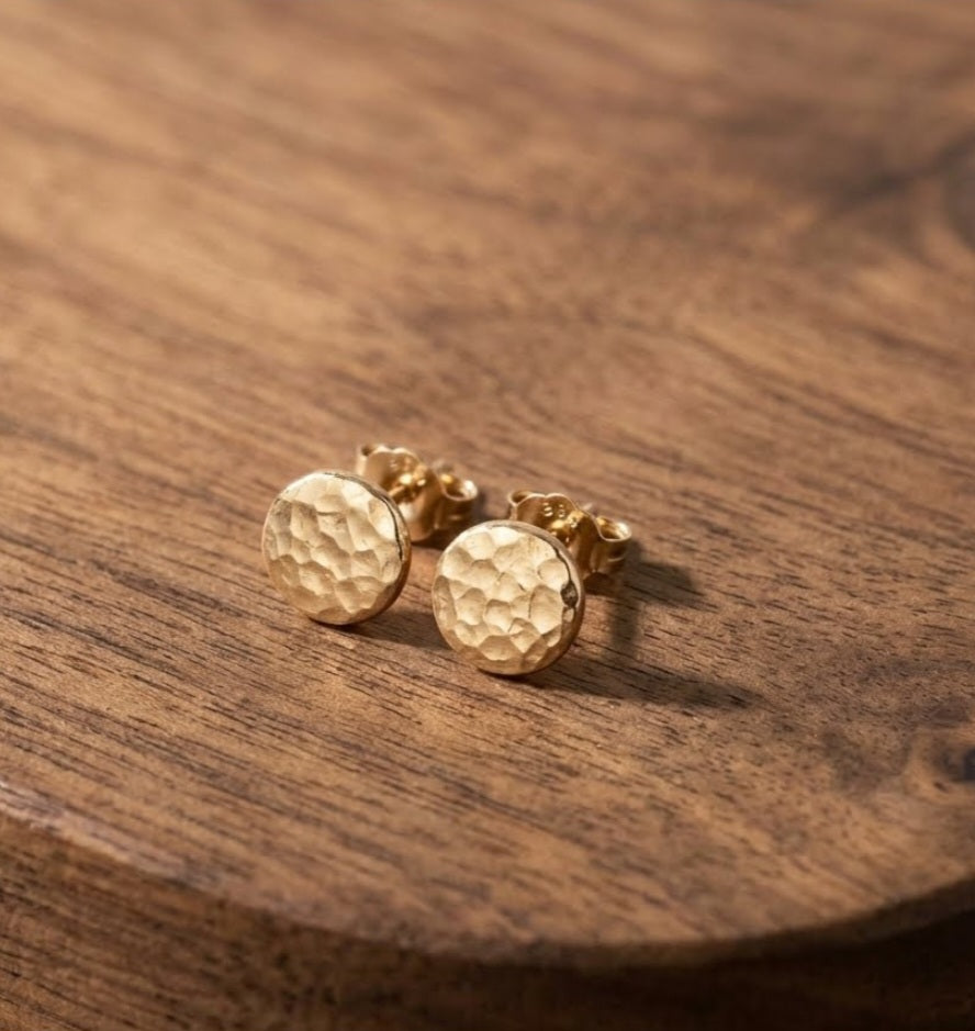 14k solid gold hammered disc earrings