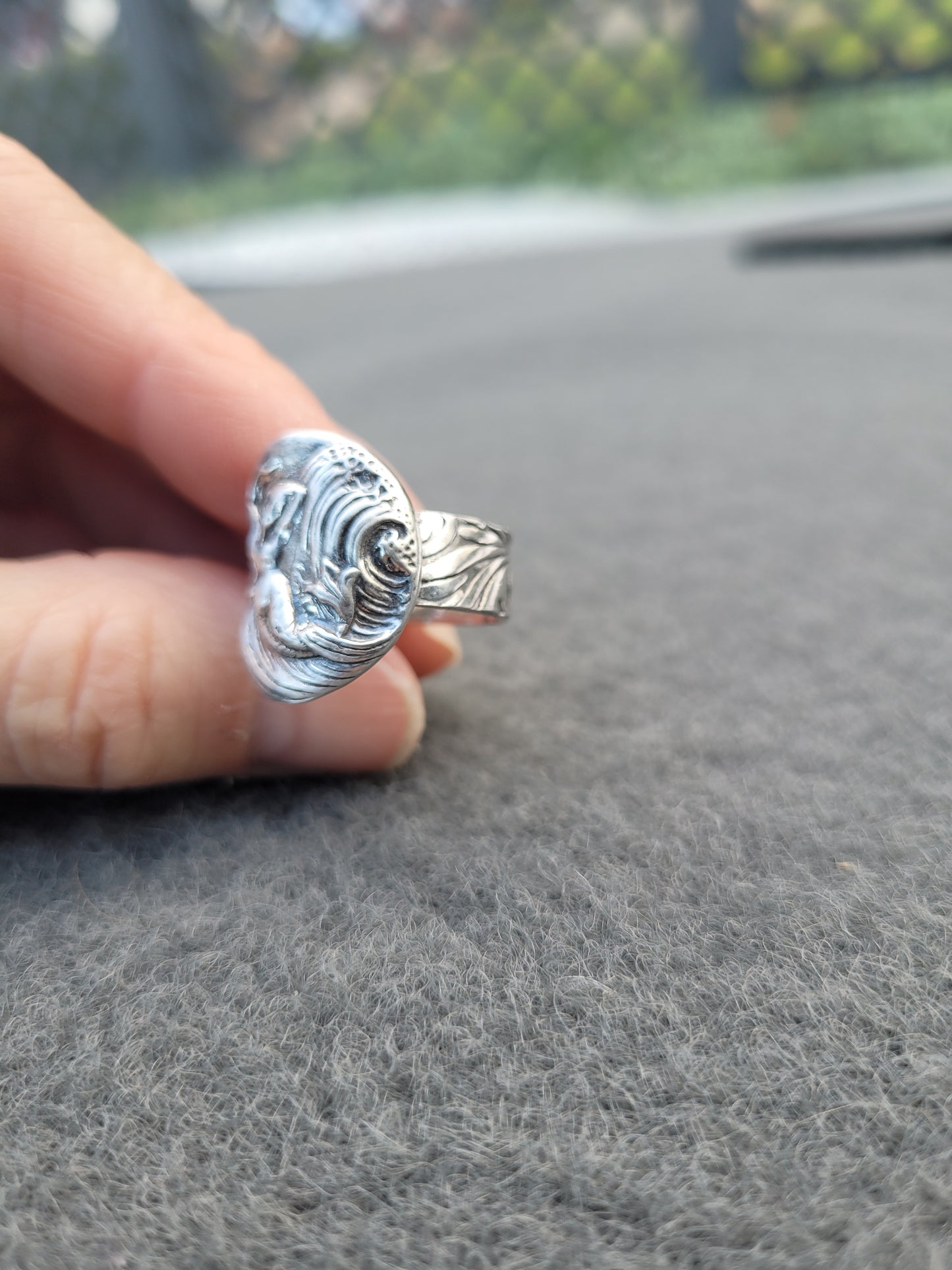 Wave swept Mermaid ring. Sterling silver fantasy ring