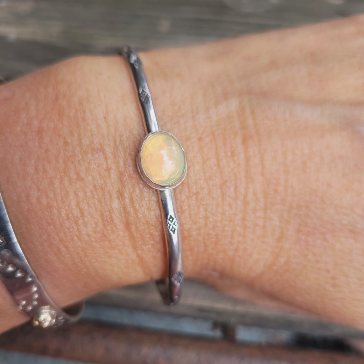 Sterling silver opal cuff bracelet