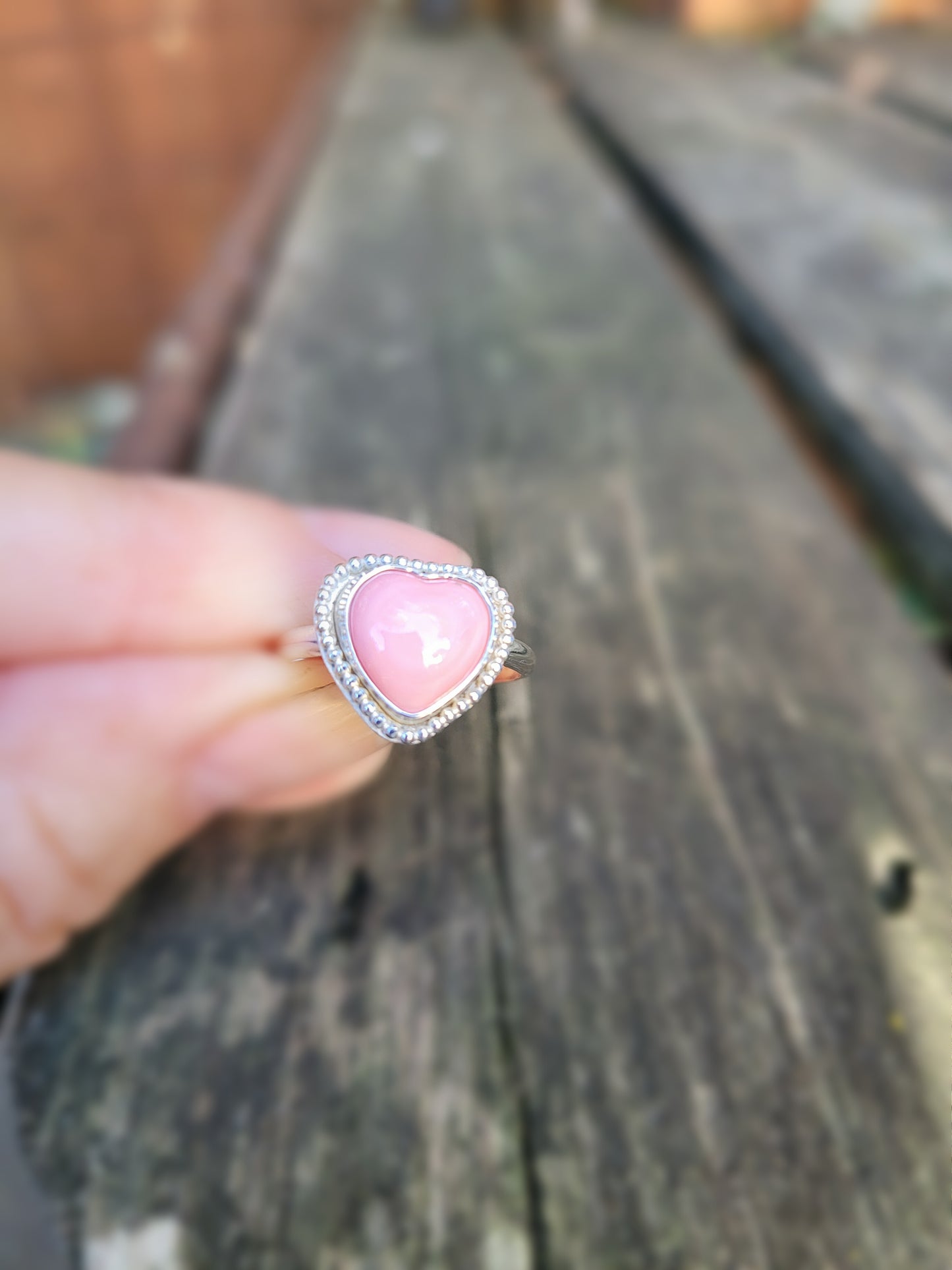 Pink conch shell heart ring