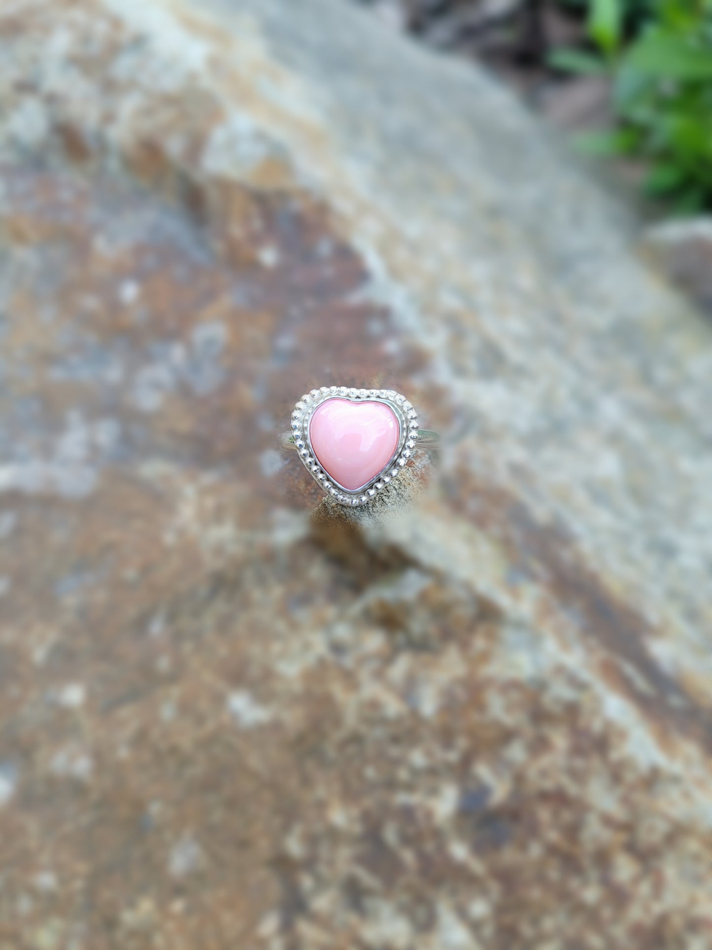 Pink conch shell heart ring
