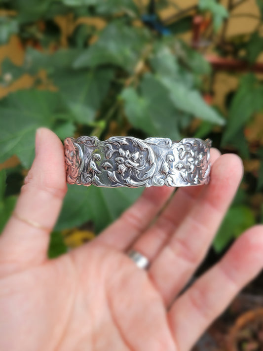 1900's art nouveau sterling silver cuff bracelet.