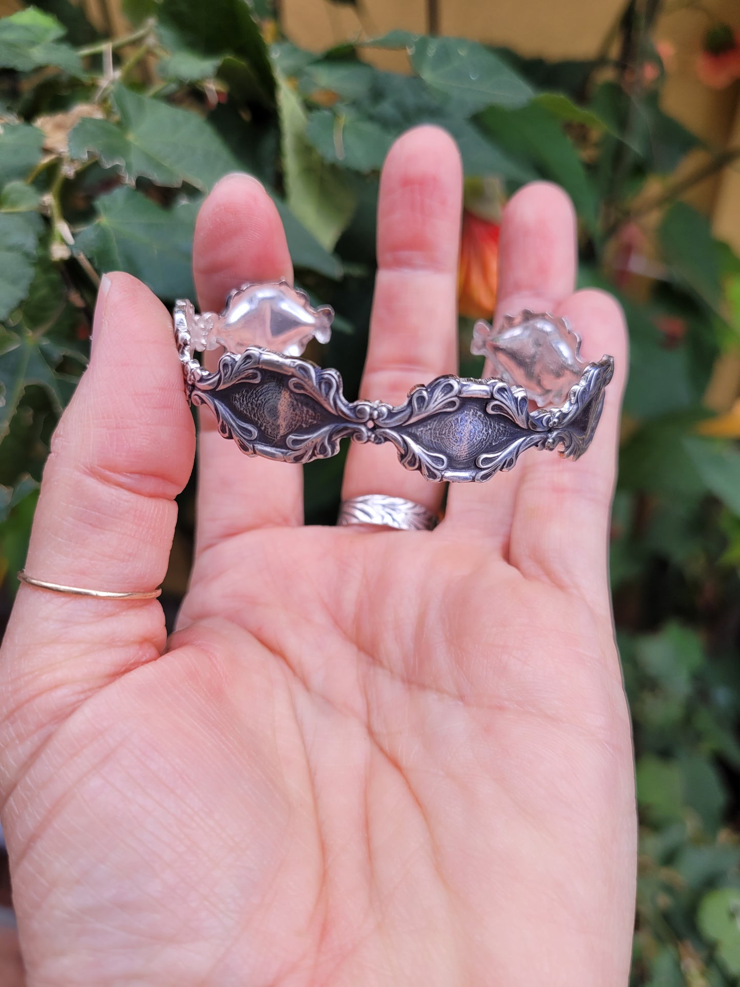 Dainty art nouveau sterling silver cuff bracelet