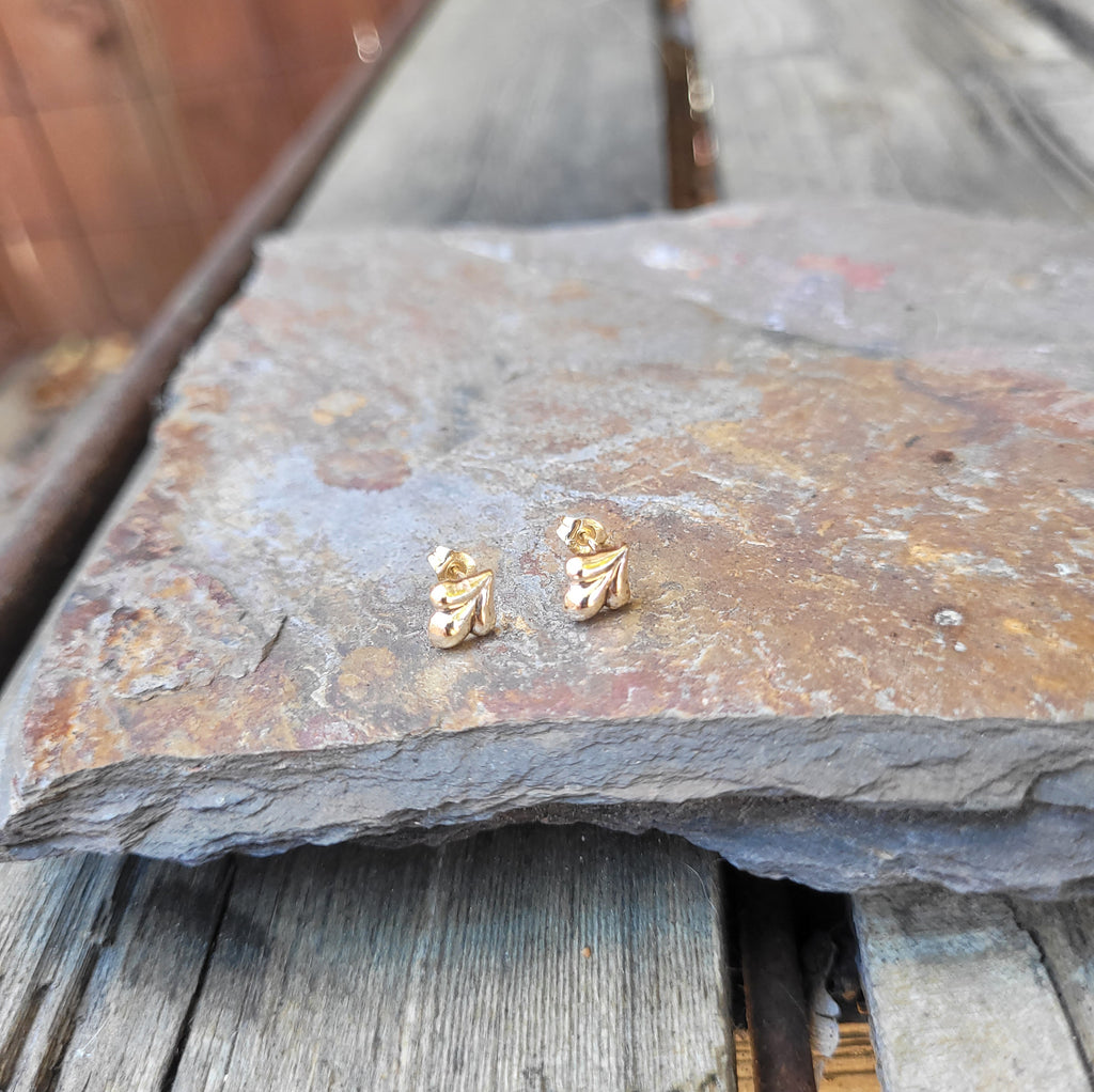 14k solid gold puffy trio stud earrings