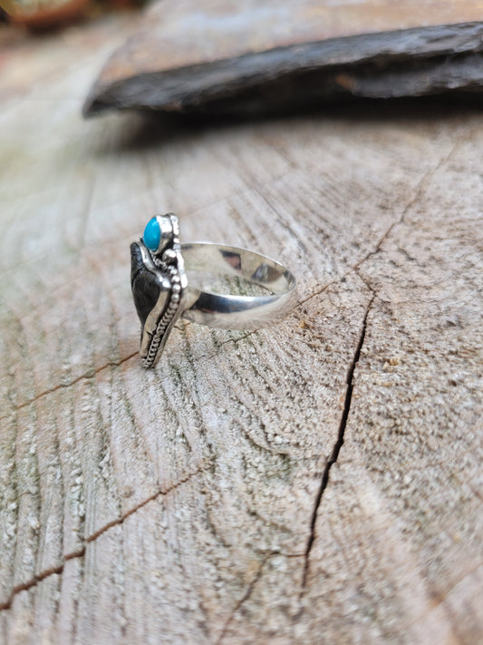Bull shark tooth ring w/ Kingston turquoise