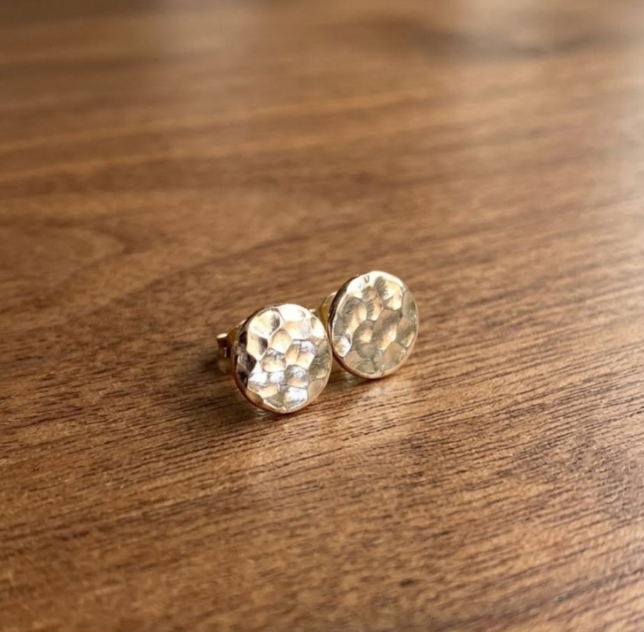 14k solid gold hammered disc earrings