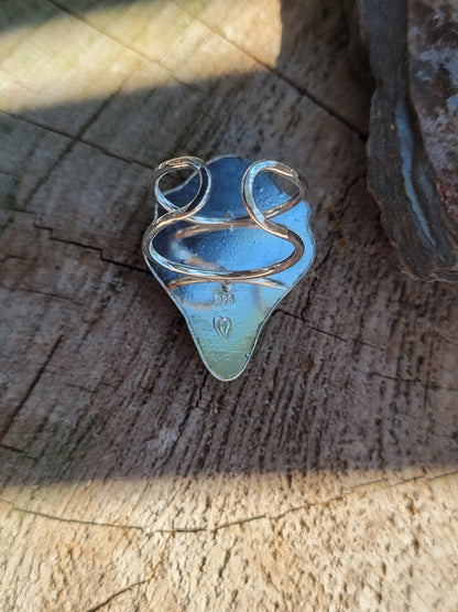 Adjustable shark tooth ring with turquoise