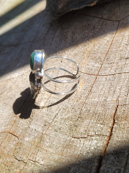 Adjustable shark tooth ring with turquoise
