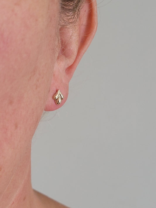 14k solid gold puffy trio stud earrings