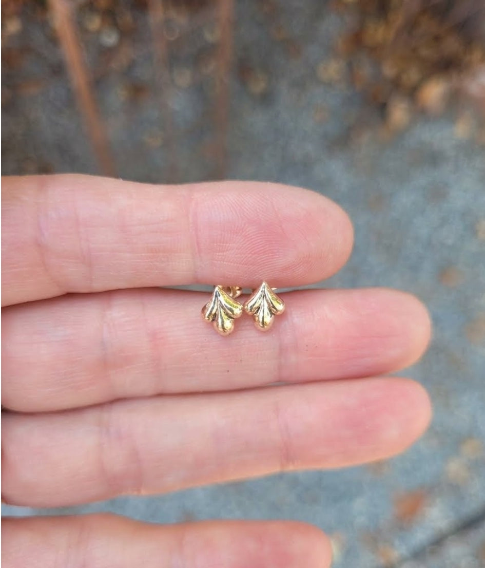 14k solid gold puffy trio stud earrings