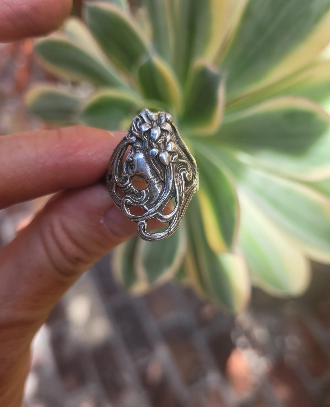 Art nouveau goddess ring.