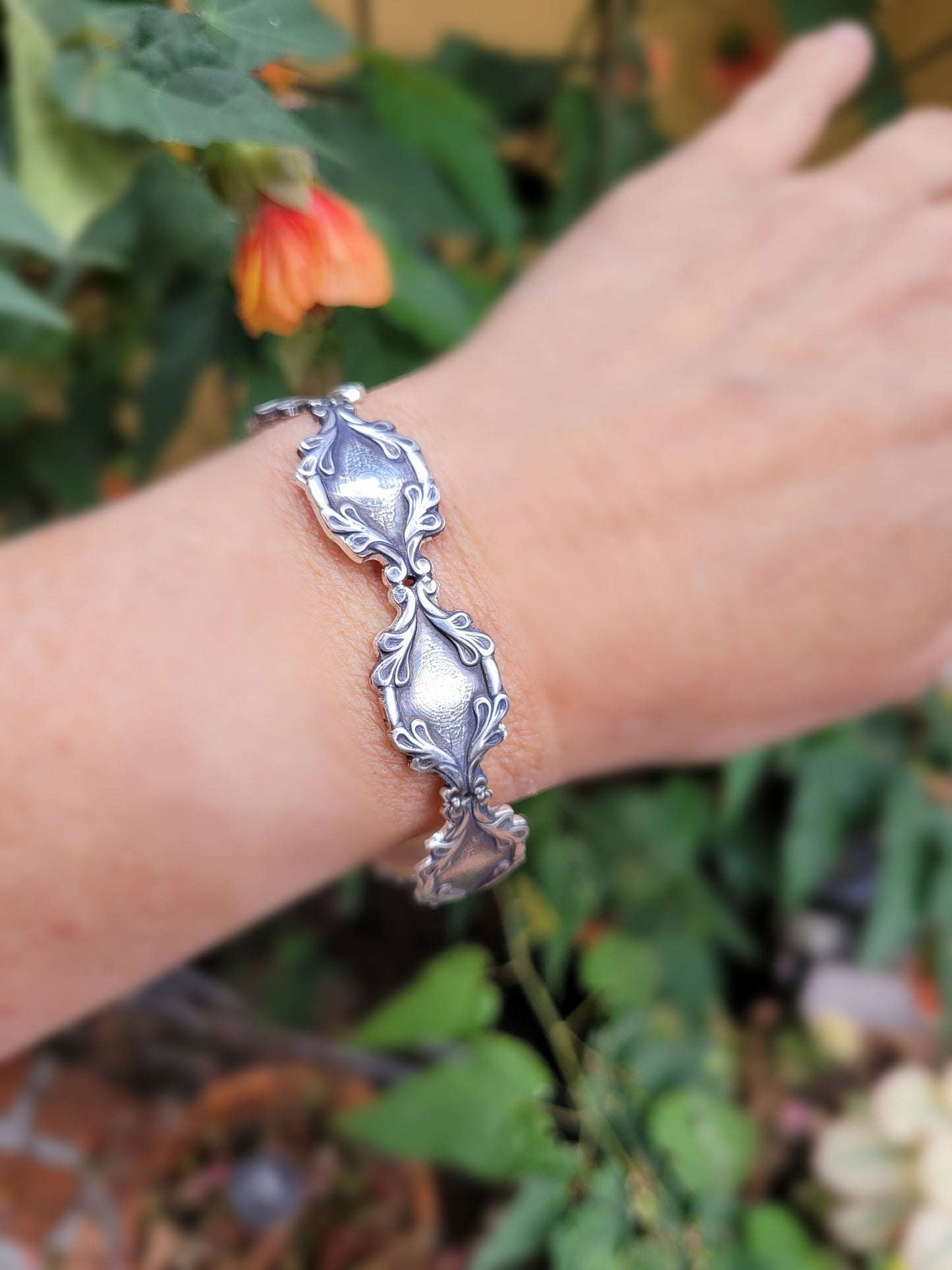 Dainty art nouveau sterling silver cuff bracelet